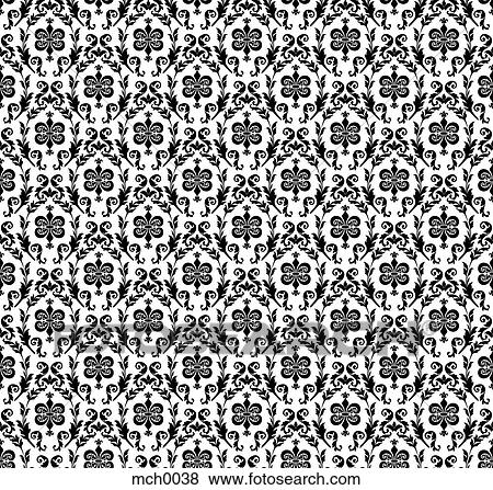 Stock Illustration - Black and white damask pattern. Fotosearch