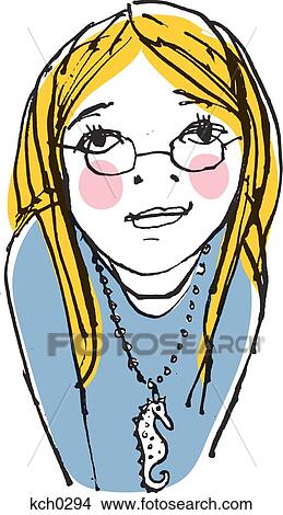 Stock Illustration - Blonde girl with glasses. Fotosearch