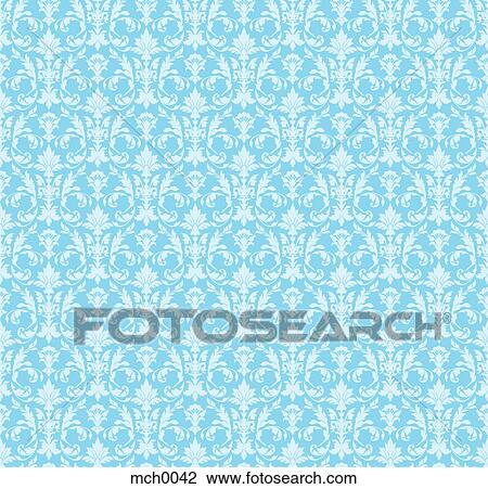 Drawing - Blue damask pattern. Fotosearch