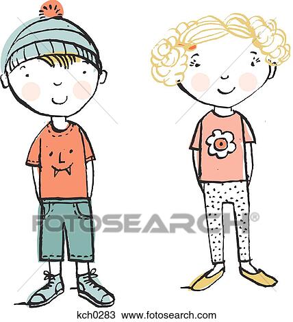 Drawing - Boy and girl. Fotosearch