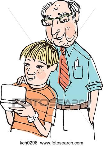 Stock Illustration - Boy on gaming device. Fotosearch