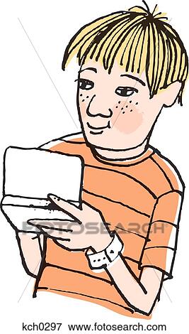 Stock Illustration - Boy on gaming device. Fotosearch