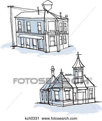 Clip Art - Buildings against white background. Fotosearch