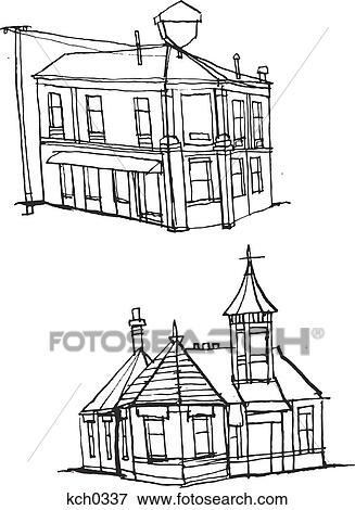 Stock Illustration - Buildings against white background. Fotosearch