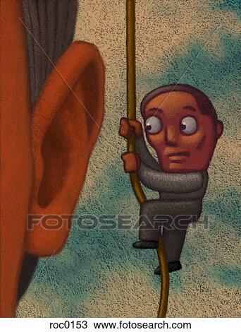 Drawing - Business climbing rope to talk into ear. Fotosearch