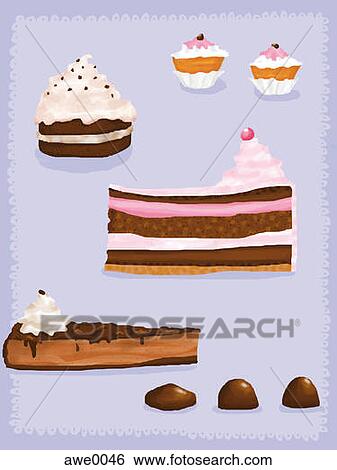 Stock Illustration - Cakes, cupcakes and bon bons. Fotosearch