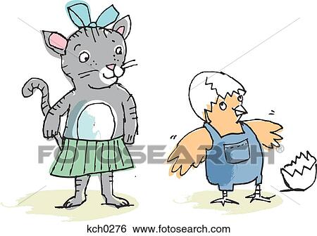 Cat and bird wearing clothes View Large Illustration Stock Illustration - Cat and bird wearing clothes. Fotosearch