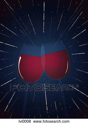 Stock Illustration - Cheers with two glasses of red wine. Fotosearch