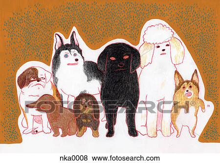 Stock Illustration - Dogs standing together. Fotosearch
