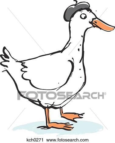 Clip Art - Duck with beret against white background. Fotosearch