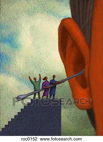 Ear Cleaners on staircase View Large Illustration Drawing - Ear Cleaners on staircase . Fotosearch