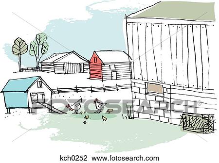 Drawing - Farm against white background. Fotosearch