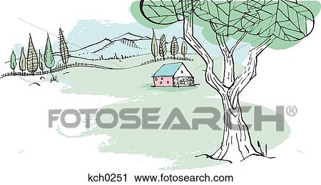 Clip Art - Farmhouse against white background. Fotosearch