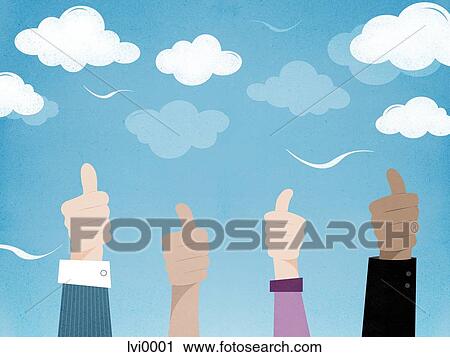 Clip Art - Four hands giving a thumbs up. Fotosearch