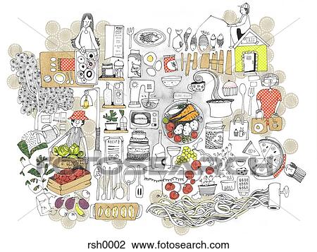 Drawing - Fresh local food against white background. Fotosearch