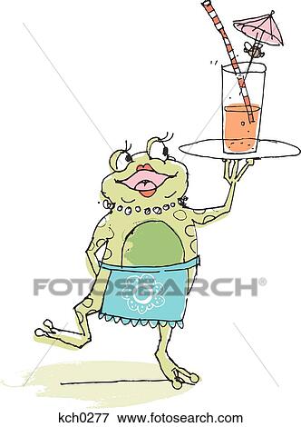 Frog carrying drink on tray View Large Illustration Stock Illustration - Frog carrying drink on tray. Fotosearch