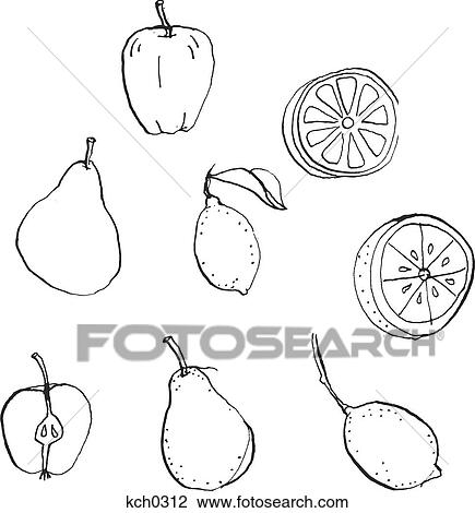 Fruit against white background View Large Illustration Drawing - Fruit against white background. Fotosearch