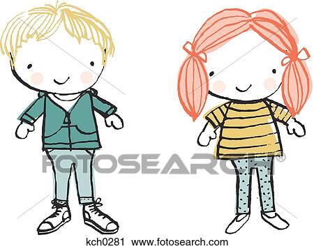 Clip Art - Girl and boy. Fotosearch