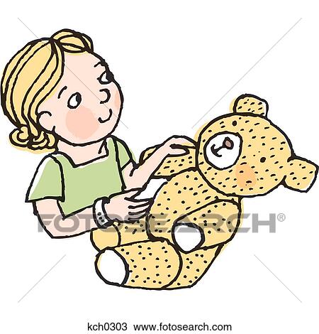 Girl and her teddy bear View Large Illustration Drawing - Girl and her teddy bear. Fotosearch