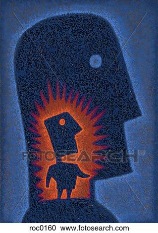 Clipart - Glowing figure within shadow of head. Fotosearch