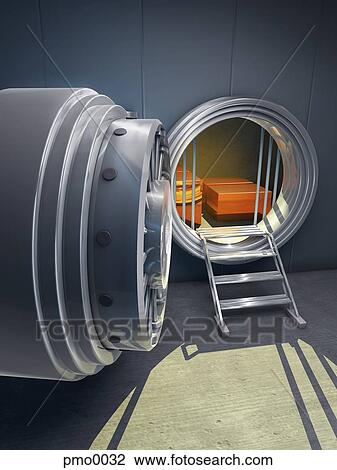 Drawing - Gold in a vault. Fotosearch