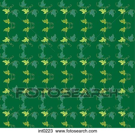 Drawing - Green leaves pattern. Fotosearch