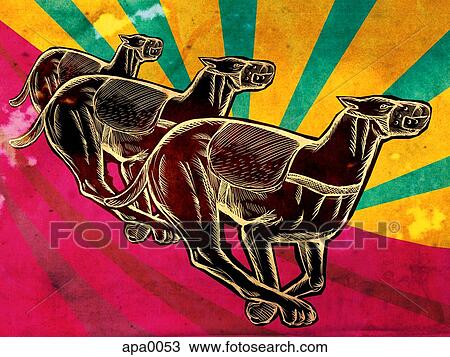 Greyhound dogs racing View Large Illustration Drawing - Greyhound dogs racing. Fotosearch