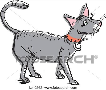 Illustration of gray cat against white background View Large Illustration Drawing - Illustration of gray cat against white background. Fotosearch