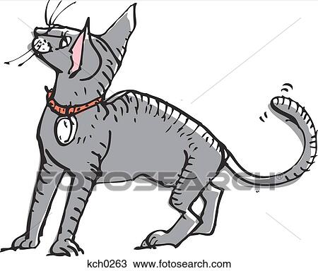 Drawing - Illustration of gray cat against white background. Fotosearch