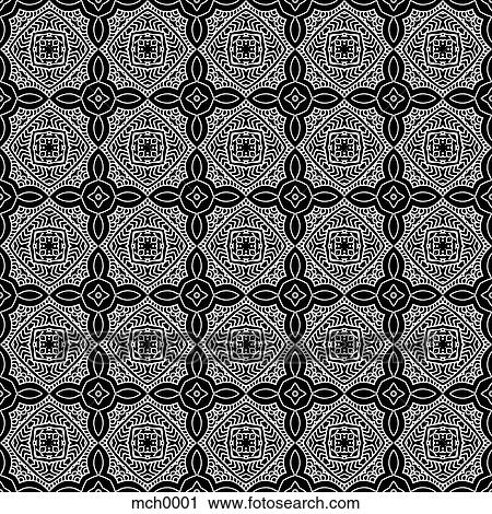Clip Art - Intricate black and white seamless pattern. Fotosearch