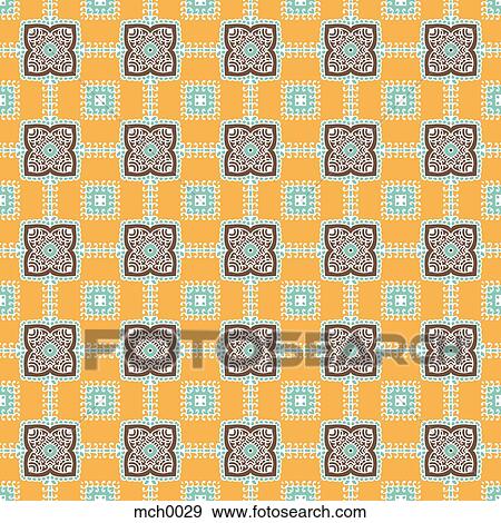 Stock Illustration - Intricate pattern in orange, brown, and blue. Fotosearch
