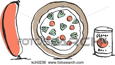 Stock Illustration - Italian sausage and pizza. Fotosearch