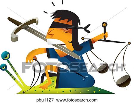Stock Illustration - Lady Justice with a sword in her mouth. Fotosearch