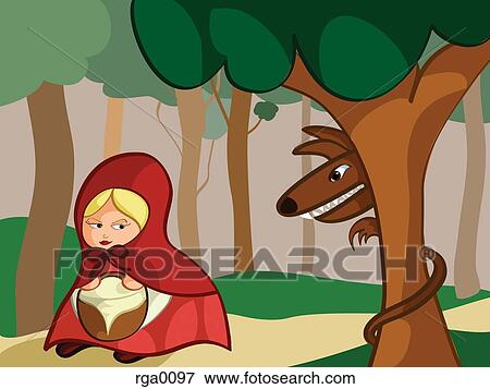 Little red riding hood being watched by the big bad wolf View Large Illustration Stock Illustration - Little red riding hood being watched by the big bad wolf. Fotosearch