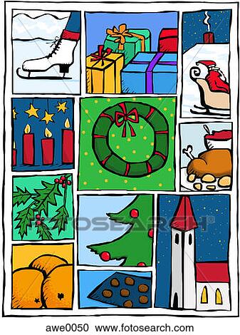 Clipart - Montage of winter and Christmas themed images. Fotosearch