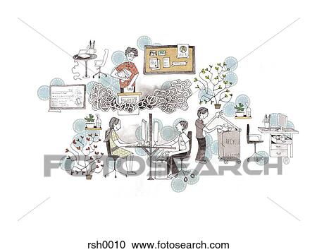 Clipart - People recycling in an office. Fotosearch