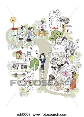Stock Illustration - People running in a marathon. Fotosearch