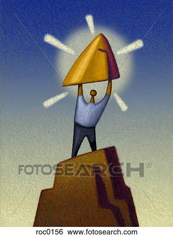 Person standing on Gold Mountain View Large Illustration Stock Illustration - Person standing on Gold Mountain. Fotosearch