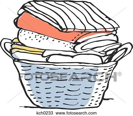 Drawing - Pile of laundry in a basket against white background. Fotosearch