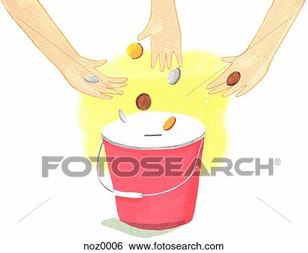 Putting money into a donation bucket View Large Illustration Stock Illustration - Putting money into a donation bucket. Fotosearch