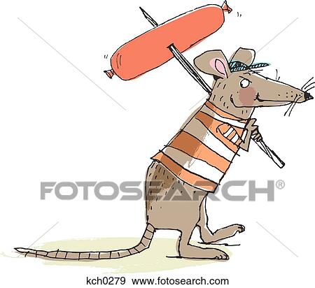 Stock Illustration - Rat with sausage on stick. Fotosearch