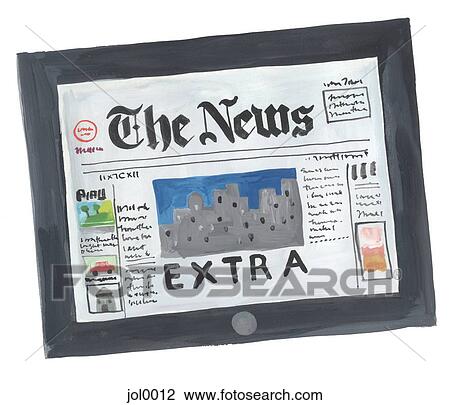 Reading the news on a tablet View Large Illustration Drawing - Reading the news on a tablet. Fotosearch