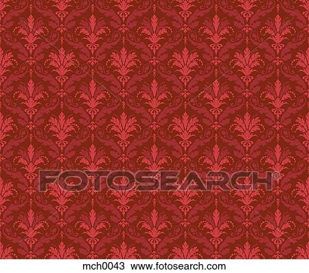 Red damask pattern View Large Illustration Drawing - Red damask pattern. Fotosearch