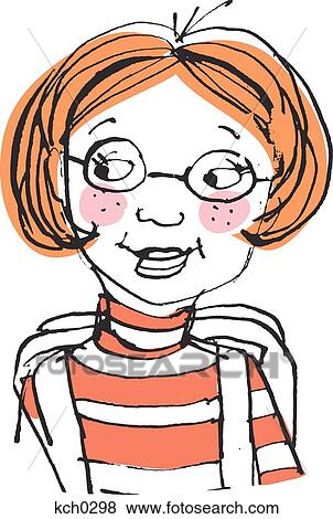 Red haired girl wearing glasses View Large Illustration Stock Illustration - Red haired girl wearing glasses. Fotosearch