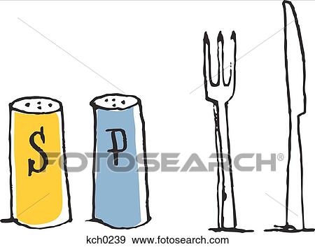 Salt and pepper and cutlery View Large Illustration Stock Illustration - Salt and pepper and cutlery. Fotosearch