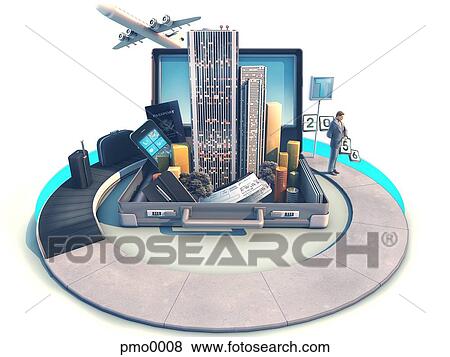 Several things inside of a briefcase including buildings, a phone, passport, and airline tickets View Large Illustration Stock Illustration - Several things inside of a briefcase including buildings, a phone, passport, and airline tickets. Fotosearch