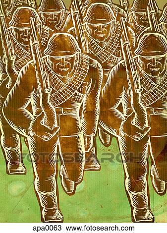 Soldiers marching View Large Illustration Drawing - Soldiers marching. Fotosearch