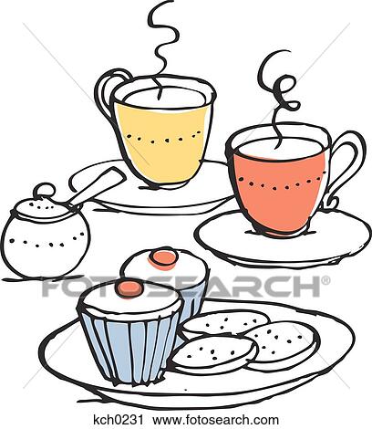 Clip Art - Tea and dessert against white background. Fotosearch