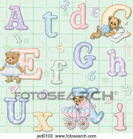 Drawing - Teddy bears and the alphabet. Fotosearch