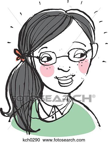 Clipart - Teenage girl with glasses. Fotosearch